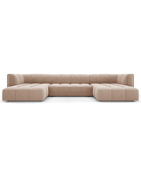 Canapé Panoramique Velours Adams 5 Places beige - 346x160x70 cm