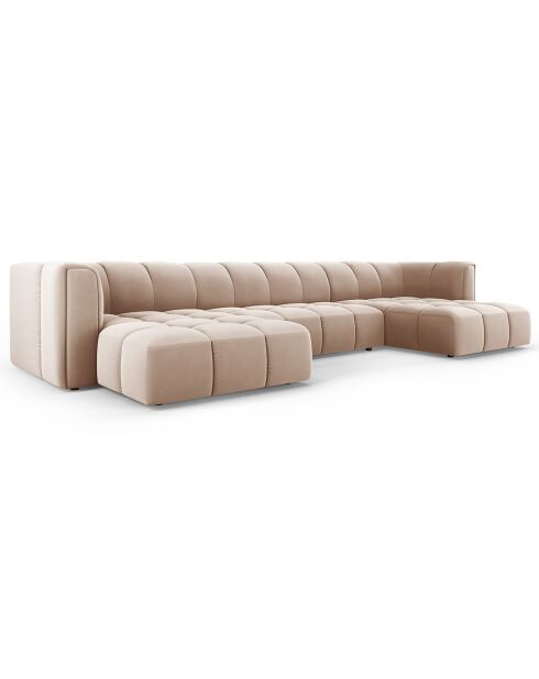 Canapé Panoramique Velours Adams 5 Places beige - 346x160x70 cm