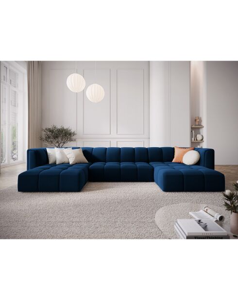 Canapé Panoramique Velours Adams 5 Places bleu roi - 346x160x70 cm