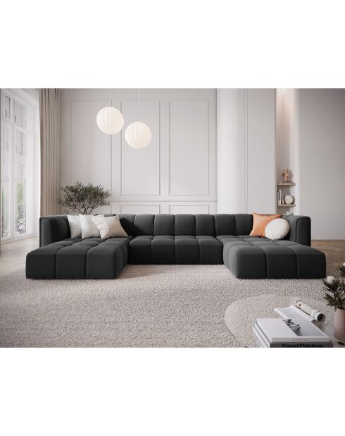 Canapé Panoramique Velours Adams 5 Places gris - 346x160x70 cm