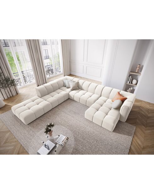 Canapé d'angle gauche Panoramique Modulable En Velours Adams 7 Places beige clair - 316x276x70 cm