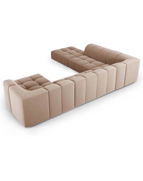 Canapé d'angle gauche Panoramique Modulable En Velours Adams 7 Places beige - 316x276x70 cm