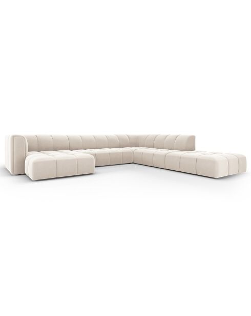 Canapé d'angle droit Panoramique Modulable En Velours Adams 7 Places beige clair - 316x276x70 cm