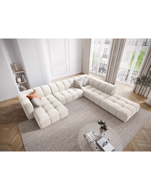 Canapé d'angle droit Panoramique Modulable En Velours Adams 7 Places beige clair - 316x276x70 cm