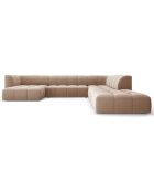 Canapé d'angle droit Panoramique Modulable En Velours Adams 7 Places beige - 316x276x70 cm