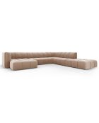 Canapé d'angle droit Panoramique Modulable En Velours Adams 7 Places beige - 316x276x70 cm