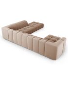 Canapé d'angle droit Panoramique Modulable En Velours Adams 7 Places beige - 316x276x70 cm