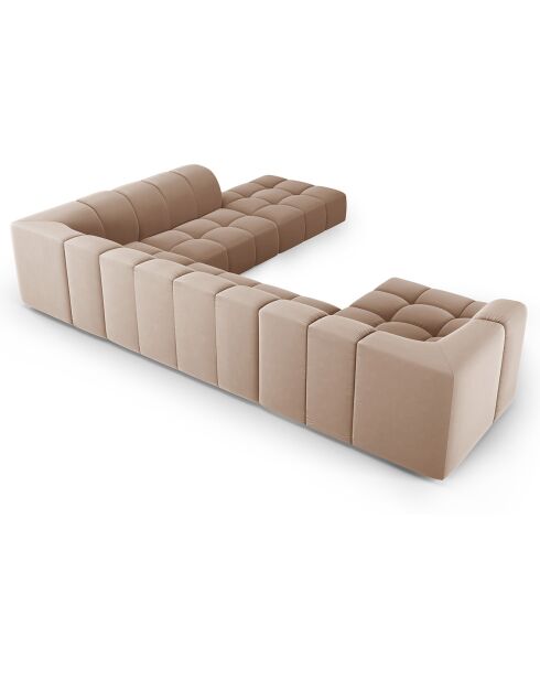 Canapé d'angle droit Panoramique Modulable En Velours Adams 7 Places beige - 316x276x70 cm