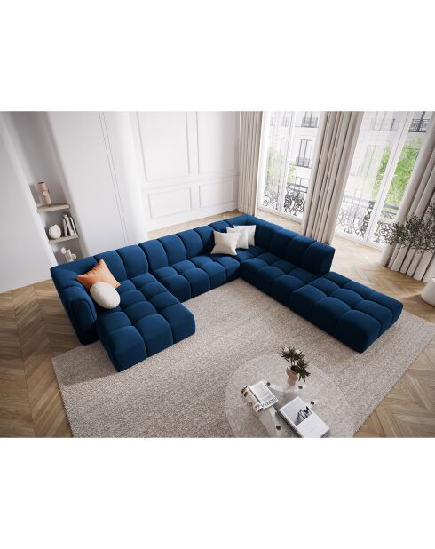 Canapé d'angle droit Panoramique Modulable En Velours Adams 7 Places bleu roi - 316x276x70 cm