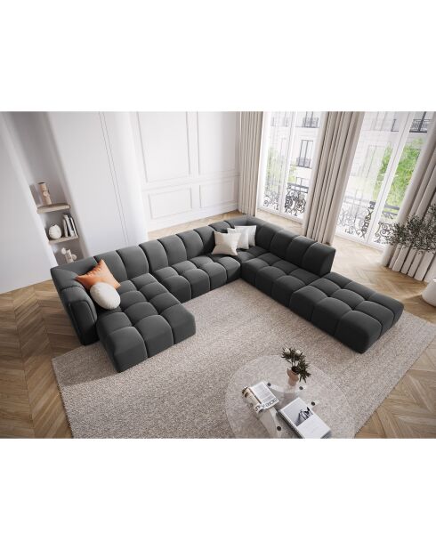 Canapé d'angle droit Panoramique Modulable En Velours Adams 7 Places gris - 316x276x70 cm