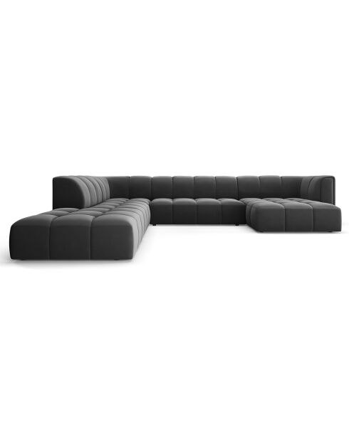Canapé d'angle gauche Panoramique Modulable En Velours Adams 7 Places gris - 316x276x70 cm