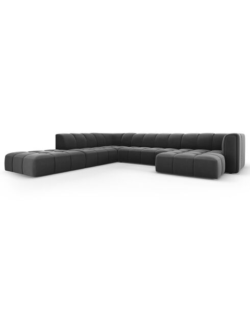 Canapé d'angle gauche Panoramique Modulable En Velours Adams 7 Places gris - 316x276x70 cm