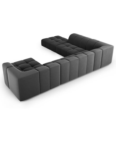 Canapé d'angle gauche Panoramique Modulable En Velours Adams 7 Places gris - 316x276x70 cm