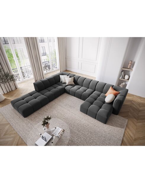 Canapé d'angle gauche Panoramique Modulable En Velours Adams 7 Places gris - 316x276x70 cm