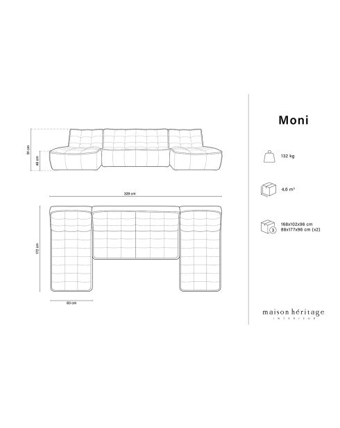 Canapé Panoramique Modulable Moni 6 Places beige - 329x172x91 cm