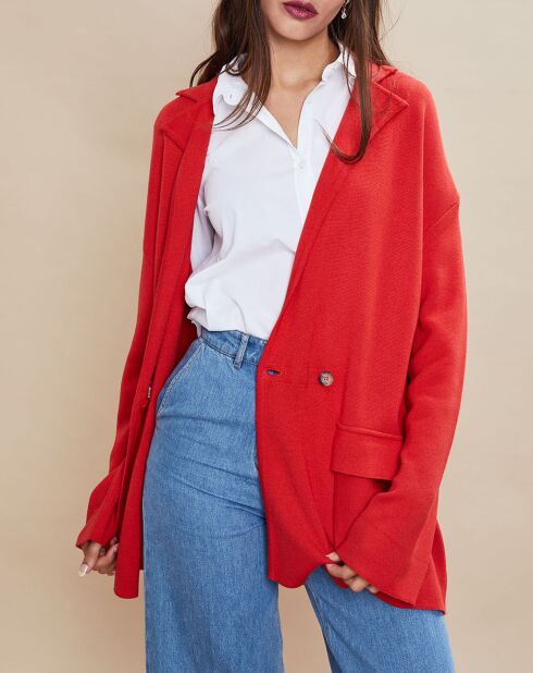 Veste longue en Laine mélangée Neptune rouge pavot