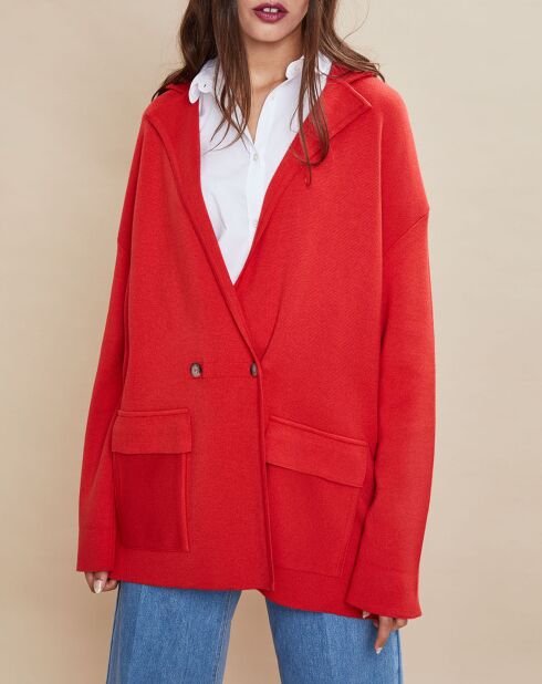 Veste longue en Laine mélangée Neptune rouge pavot