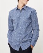 Camicia slim blu media con stampa floreale