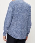 Camicia slim blu media con stampa floreale