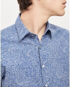 Camicia slim blu media con stampa floreale