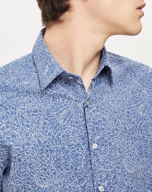 Camicia slim blu media con stampa floreale