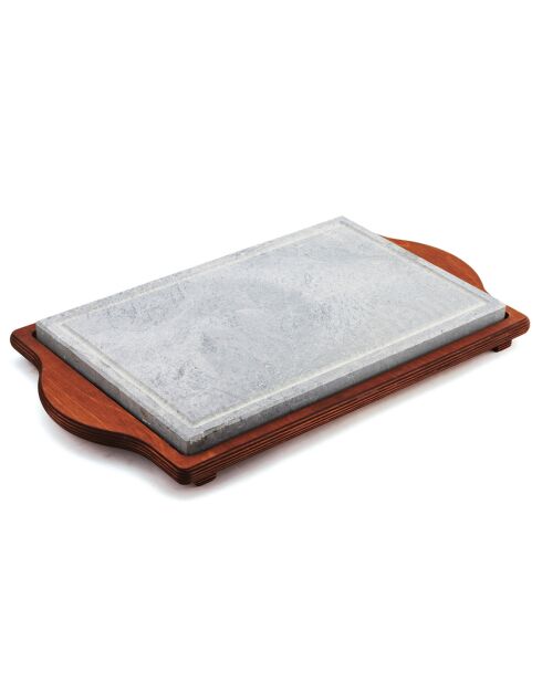 Pierre ollaire rectangulaire cadre en bois gris/marron