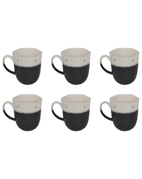 6 Mugs Japandi gris/noir - 9x5x10 cm