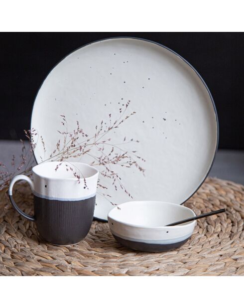 6 Mugs Japandi gris/noir - 9x5x10 cm