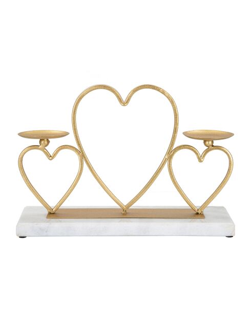 Portavelas en forma de corazón dorado/mármol - 30x9x20 cm