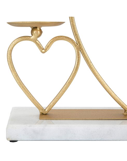 Portavelas en forma de corazón dorado/mármol - 30x9x20 cm