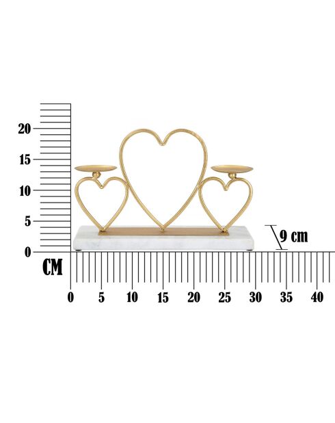 Portavelas en forma de corazón dorado/mármol - 30x9x20 cm