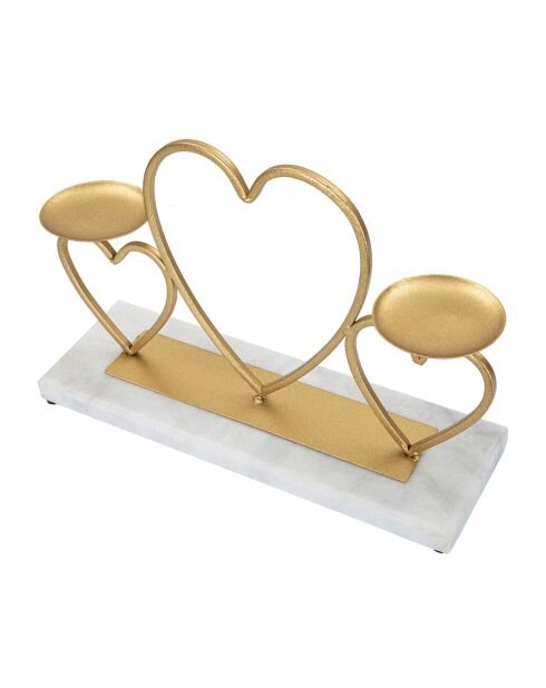 Portavelas en forma de corazón dorado/mármol - 30x9x20 cm