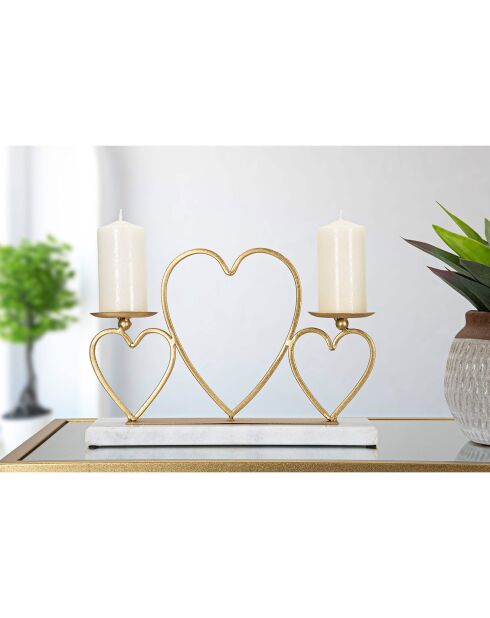 Portavelas en forma de corazón dorado/mármol - 30x9x20 cm