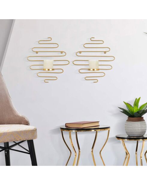 2 Bougeoirs muraux Alid dorés - 33x10x34 cm