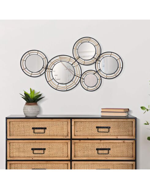 Panneau Mural En Fer Avec Miroirs Oporto noir et brun - 111x9.5x59 cm