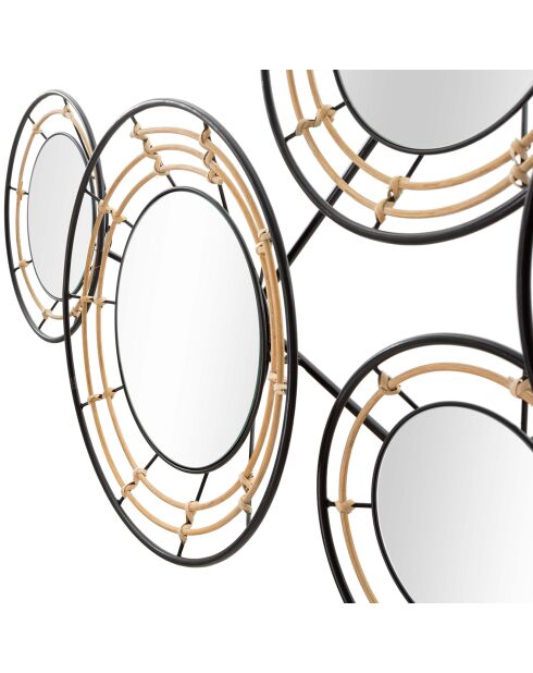 Panneau Mural En Fer Avec Miroirs Oporto noir et brun - 111x9.5x59 cm