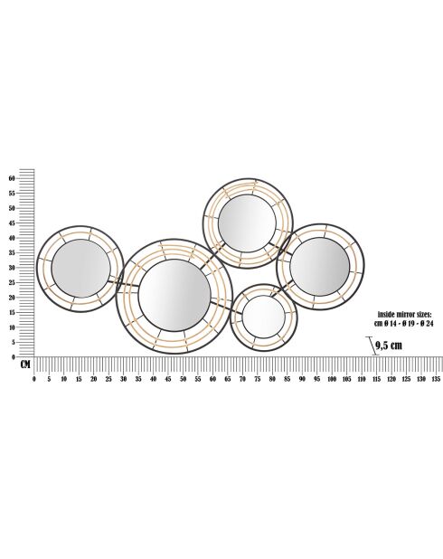 Panneau Mural En Fer Avec Miroirs Oporto noir et brun - 111x9.5x59 cm