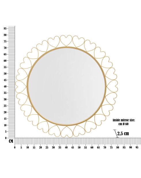 Miroir Mural Hearts doré - D.80x2.5 cm