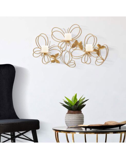 Bougeoir Mural Papillons  doré - 61x12x34 cm