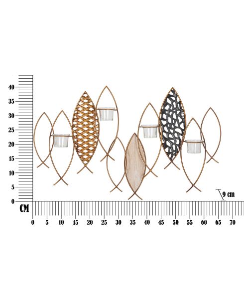 Portacandele da parete a forma di pesce multicolore - 66x9x40,5 cm