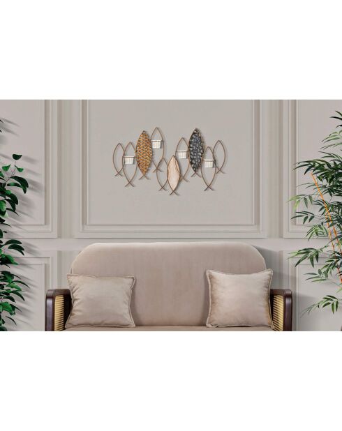 Portacandele da parete a forma di pesce multicolore - 66x9x40,5 cm