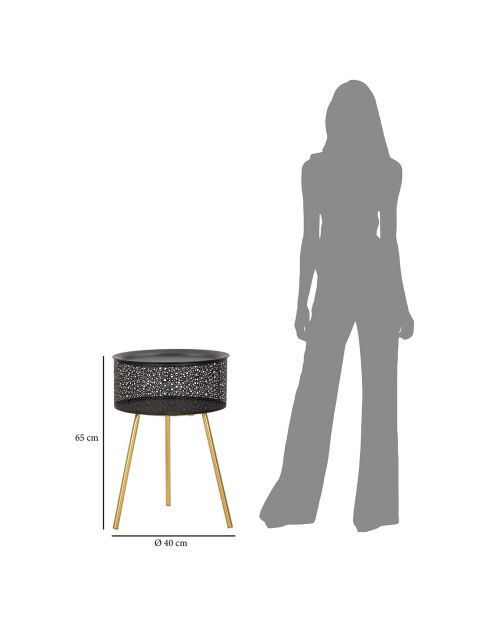 Table d'appoint Blacky doré/noir - D.40x65 cm