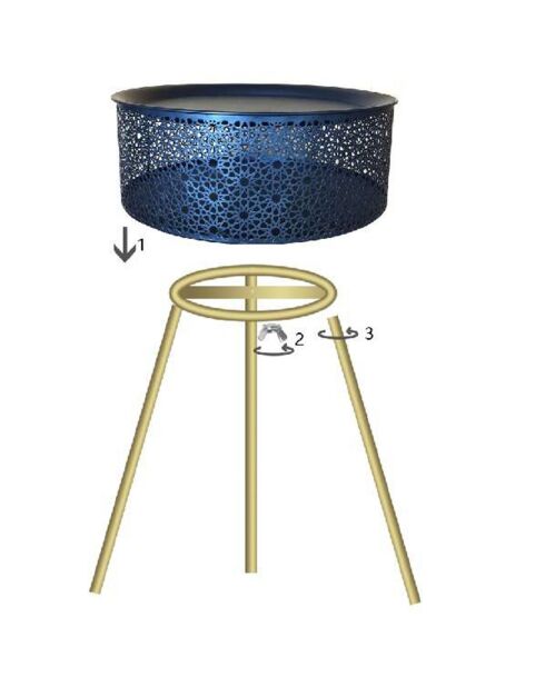 Table d'appoint Blacky doré/noir - D.40x65 cm