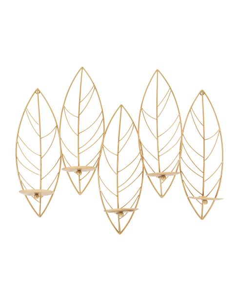 Portavelas de pared en forma de hoja dorada - 66x14x56 cm