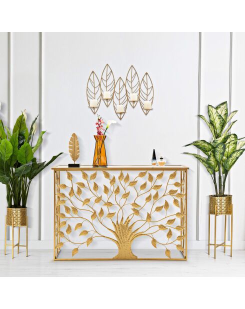 Portavelas de pared en forma de hoja dorada - 66x14x56 cm