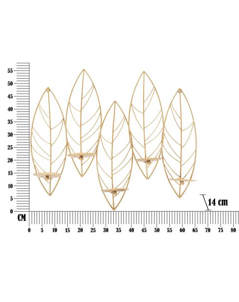 Bougeoir mural Leaf doré - 66x14x56 cm