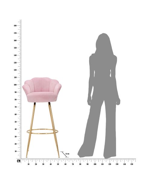 Tabouret de bar Vienne rose/doré - 55x53x110 cm