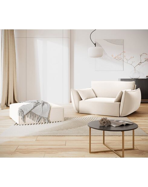 Pouf Velours Vanda beige clair - 100x80x36 cm