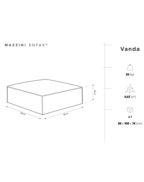 Pouf Velours Vanda beige clair - 100x80x36 cm