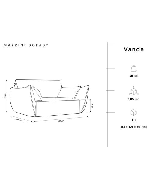 Fauteuil Velours Vanda beige clair - 128x100x85 cm